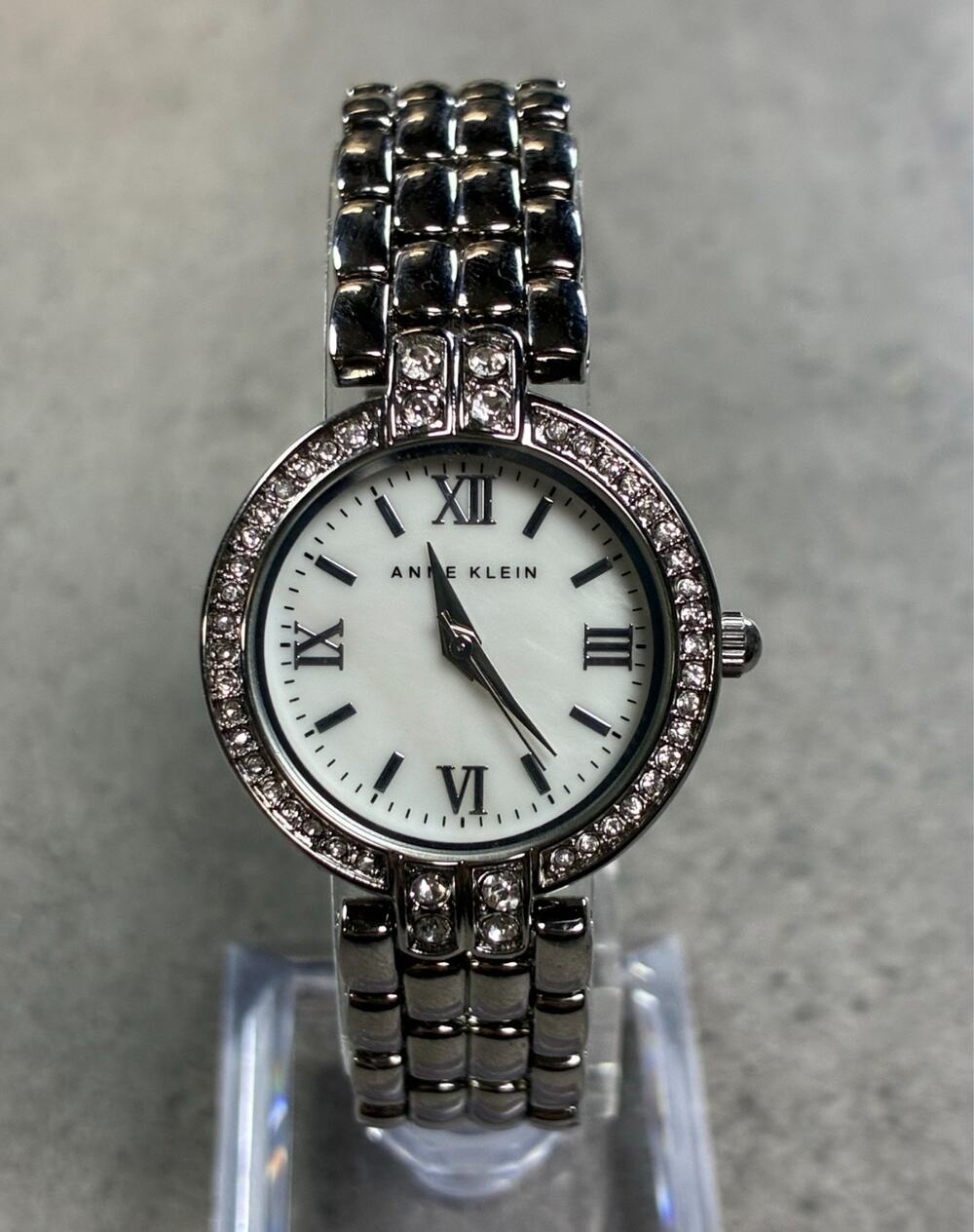 Anne Klein Women's Quartz Watch 27mm Silver Tone MOP Gem Bezel 30M WR Working